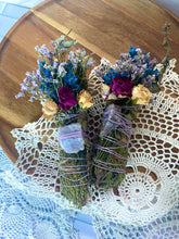 Load image into Gallery viewer, Blue Chalcedony Smudge Stick, Cedar and Eucalyptus Smoke Wand