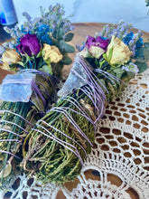 Load image into Gallery viewer, Blue Chalcedony Smudge Stick, Cedar and Eucalyptus Smoke Wand