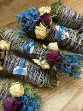 Load image into Gallery viewer, Blue Chalcedony, Cedar and Eucalyptus Smudge Stick