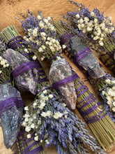 Load image into Gallery viewer, Amethyst, Palo Santo and Lavender Smudge Stick
