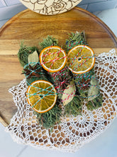 Load image into Gallery viewer, Yule Tide Cedar, Juniper, Orange, Basil, Smudge stick