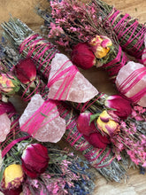 Load image into Gallery viewer, Rose Quartz Rosemary, Sage, Lavender Smudge stick