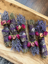 Load image into Gallery viewer, Amethyst, Sage, Rosemary and Lavender Smudge Stick