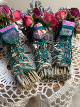 Load image into Gallery viewer, Rainbow fluorite, Blues + Purples, Sage & Lavender Smudge Stick