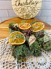 Load image into Gallery viewer, Yule Tide Cedar, Juniper, Orange, Basil, Smudge stick