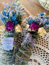 Load image into Gallery viewer, Blue Chalcedony Smudge Stick, Cedar and Eucalyptus Smoke Wand