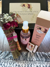 Load image into Gallery viewer, Quartz Crystal Smudge Stick and Cleansing Spray Gift Set
