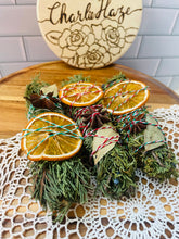 Load image into Gallery viewer, Yule Tide Cedar, Juniper, Orange, Basil, Smudge stick