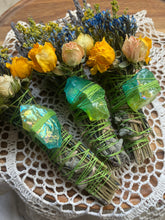 Load image into Gallery viewer, Rainbow fluorite, Green + Blue, Sage & Lavender Smudge Stick