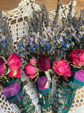 Load image into Gallery viewer, Rainbow fluorite, Blues + Purples, Sage & Lavender Smudge Stick
