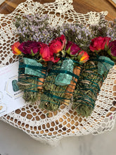 Load image into Gallery viewer, Malachite , Palo Santo, Juniper, and Cinnamon Smudge Stick