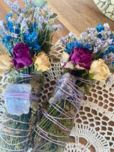 Load image into Gallery viewer, Blue Chalcedony Smudge Stick, Cedar and Eucalyptus Smoke Wand