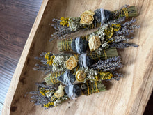 Load image into Gallery viewer, Black Tourmaline, Palo Santo, Lavender and Rose Smudge Stick