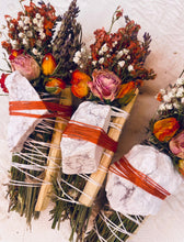 Load image into Gallery viewer, White Howlite, Palo Santo, Rosemary, White Sage, Lavender and Wild Flower Smudge Stick