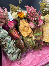 Load image into Gallery viewer, Smudge Stick With Flowers, Home Cleansing, Calming Gifts Women, Witchy Accessories, Meditation Altar, FRUIT Smudge Sticks