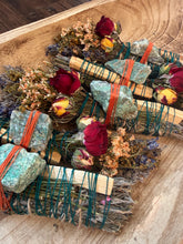 Load image into Gallery viewer, Chrysocolla, Palo Santo, Sage, Rosemary and Lavender Smudge Stick image 4