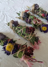 Load image into Gallery viewer, Amethyst, Sage, Rosemary, Lavender and Wild Flower Smudge Stick