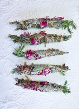 Load image into Gallery viewer, Sage, Rose, Rosemary and Lavender Smudge Stick