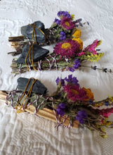 Load image into Gallery viewer, Black Onyx, Sage, Rose, Rosemary and Lavender Smudge Stick