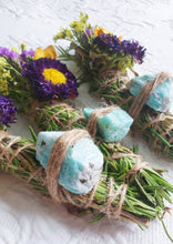 Load image into Gallery viewer, Amazonite, Rosemary, Lavender, Sage and Wild Flower Smudge Stick