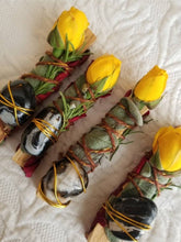 Load image into Gallery viewer, Black Sardonyx, Smudge Stick With Palo Santo, Rosemary, Sage and Rose