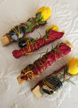 Load image into Gallery viewer, Black Sardonyx, Smudge Stick With Palo Santo, Rosemary, Sage and Rose