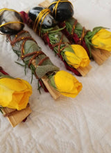 Load image into Gallery viewer, Black Sardonyx, Smudge Stick With Palo Santo, Rosemary, Sage and Rose