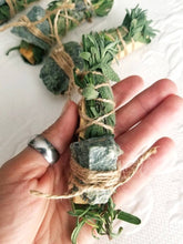 Load image into Gallery viewer, Nephrite ( Jade ) , Palo Santo, Sage, Rosemary and Lavender Smudge Bundle