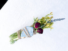 Load image into Gallery viewer, Apatite Smudge Stick With Flowers, Home Cleansing, Calming Gifts Women, Lavender Smudge Stick, Witchy Accessories, Meditation Altar,