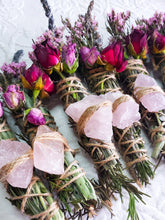 Load image into Gallery viewer, Rose Quartz Rosemary, Sage, Lavender  Smudge stick