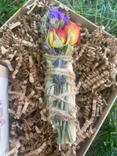 Load image into Gallery viewer, Smudge Stick With Flowers, Home Cleansing, Calming Gifts Women, Meditation Altar, Black Tourmaline Smudge Stick, Protection