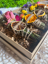 Load image into Gallery viewer, Smudge Stick With Flowers, Home Cleansing, Calming Gifts Women, Witchy Accessories, Meditation Altar, Citrus Smudge Sticks