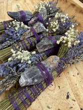 Load image into Gallery viewer, Amethyst, Palo Santo and Lavender Smudge Stick
