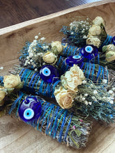 Load image into Gallery viewer, Evil Eye Charm, Sage, Rosemary and Lavender Smudge Stick
