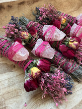 Load image into Gallery viewer, Rose Quartz Rosemary, Sage, Lavender  Smudge stick
