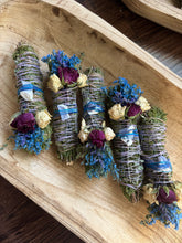 Load image into Gallery viewer, Blue Chalcedony, Cedar and Eucalyptus Smudge Stick
