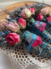 Load image into Gallery viewer, Rainbow fluorite, Pink + Blue, Sage &amp; Lavender Smudge Stick
