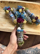 Load image into Gallery viewer, Blue Chalcedony, Cedar and Eucalyptus Smudge Stick
