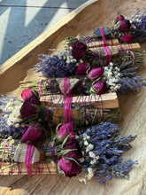 Load image into Gallery viewer, Tiger Eye, Palo Santo, Sage, Rosemary and Lavender Smudge Stick
