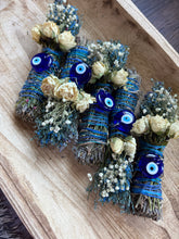 Load image into Gallery viewer, Evil Eye Charm, Sage, Rosemary and Lavender Smudge Stick
