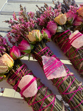 Load image into Gallery viewer, Rose Quartz Rosemary, Sage, Lavender  Smudge stick
