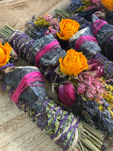 Load image into Gallery viewer, Black Onyx, Sage, Rosemary and Lavender Smudge Stick
