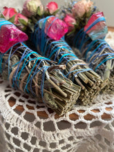 Load image into Gallery viewer, Rainbow fluorite, Pink + Blue, Sage &amp; Lavender Smudge Stick
