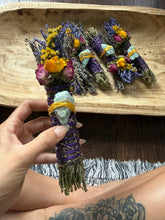 Load image into Gallery viewer, Amazonite, Sage, Rosemary and Lavender Smudge Stick
