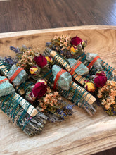 Load image into Gallery viewer, Chrysocolla, Palo Santo, Sage, Rosemary and Lavender Smudge Stick
