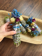 Load image into Gallery viewer, Blue Chalcedony, Cedar and Eucalyptus Smudge Stick

