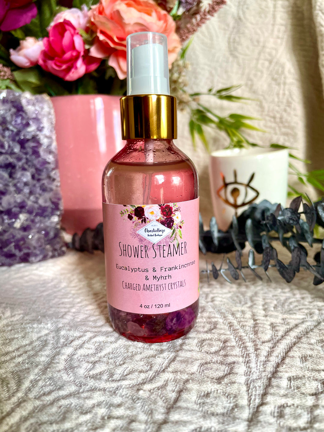 Eucalyptus Shower Steamer Spray Infused Amethyst Crystal