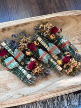 Load image into Gallery viewer, Chrysocolla, Palo Santo, Sage, Rosemary and Lavender Smudge Stick image 6
