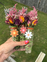 Load image into Gallery viewer, Handmade floral sage bundles with removable retro daisy keychain charms

