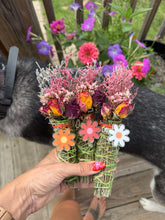 Load image into Gallery viewer, Decorative sage bundles with pink dried flowers roses and daisy charms
